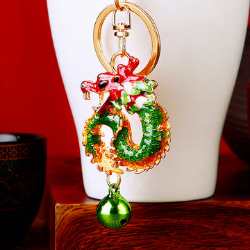 Enamel Coiled Dragon Keychains with Matching Bell Dangles in Five Colors