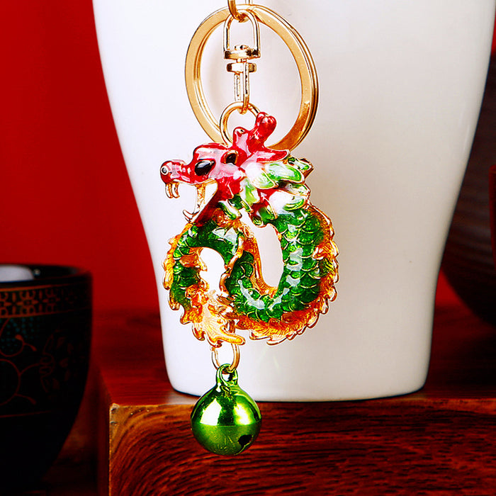 Enamel Coiled Dragon Keychains with Matching Bell Dangles in Five Colors