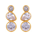Three Stone Drop Earrings Round Pear Clear Zircon Gold Steel view 5