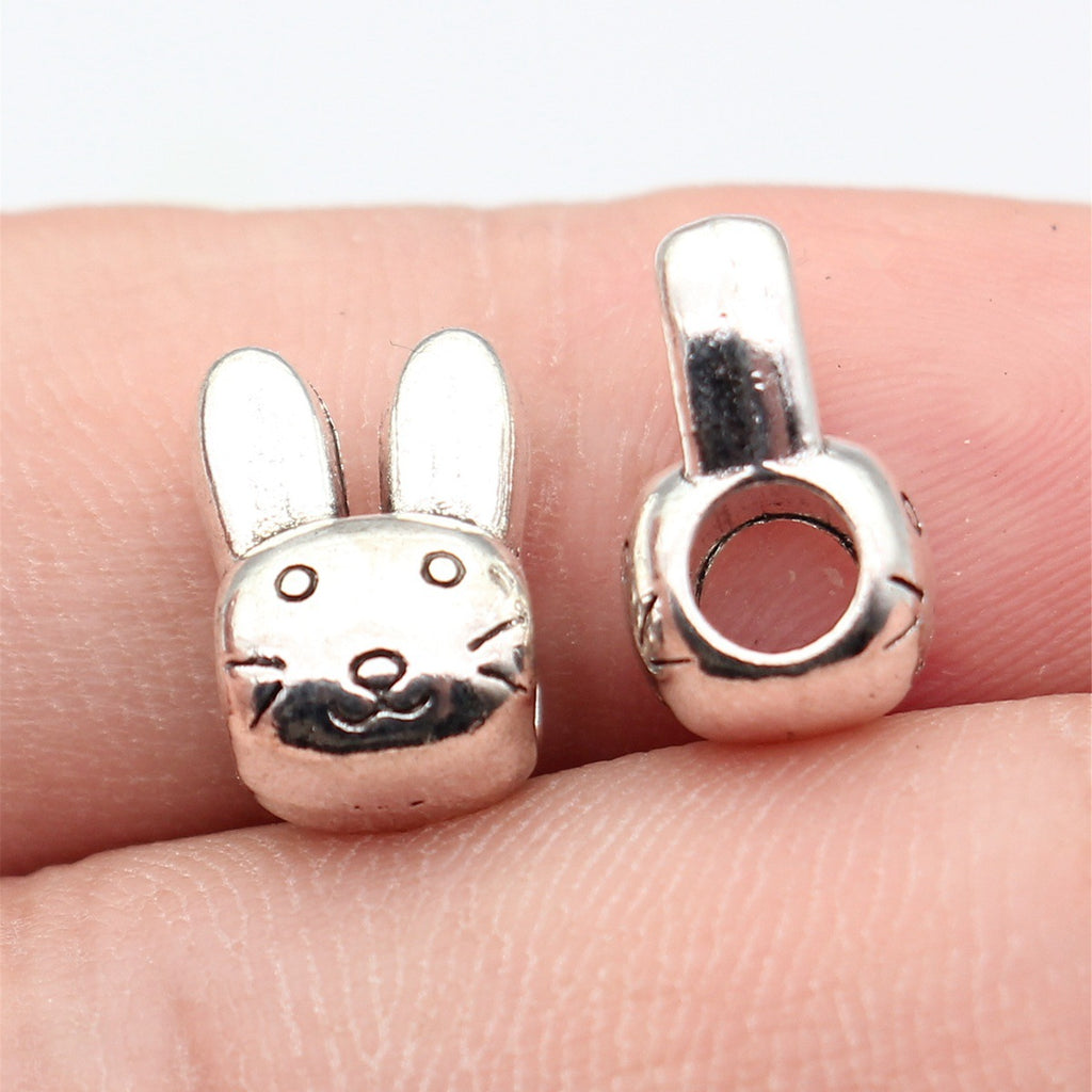 13x8.8x7.9mm 2.2g Antique Silver Zinc Alloy Rabbit Head Large Hole Double Sided Beads for Bracelet Jewelry Making