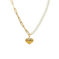 Pearl Half Paperclip Chain Necklace Gold Heart Pendant view 5