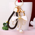 White Enamel Bow Keychains in Plain and Three Braided Loop Options view 2