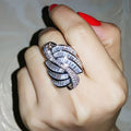 Baguette Leaf Statement Ring In Polished Silver Tone view 2