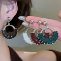 Leather Fringe Hoop Stud Earrings Fashion Jewelry Collection view 2