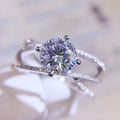 Silver Round Clear Four-Prong Crisscross Ring Alloy view 4