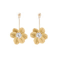 Yellow Fabric Flower Drop Earrings with Pearl Studs view 5