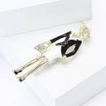 Wide Brim Hat Woman Brooch With Black Jacket and Crystal Bag view 2