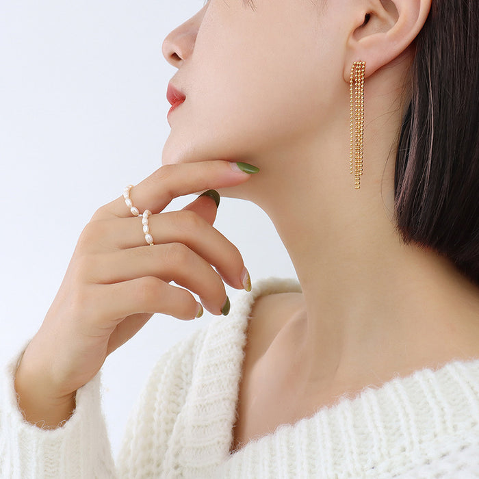 Multi-Strand Ball Chain Tassel Drop Stud Earrings Metal