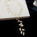 Leaf Cascade Y Necklace with Polished Metal Leaf Drops view 6