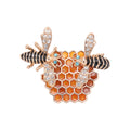 Enamel Bees Honeycomb Brooch Rose Gold Crystal Wing Pin view 1