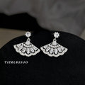 Silver Tone Clear Stone Fan Drop Stud Earrings For Women view 6