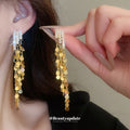 Cascading Sequin Tassel Earrings in Gold and Silver Tone view 3