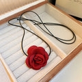 Fabric Rose Cord Choker Necklaces Red Black Two Sizes view 7