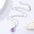 Silver Tone Clear Resin Pressed Flower Teardrop Pendant Necklaces view 2