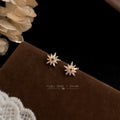 Gold Tone Starburst Stud Earrings Clear Baguette Cut Stone Accents view 3