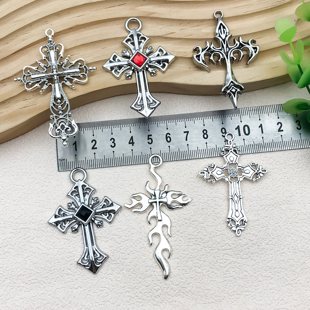 Vintage Zinc Alloy Rhinestone Cross Charm Pendant for DIY Sweater Chain Necklace