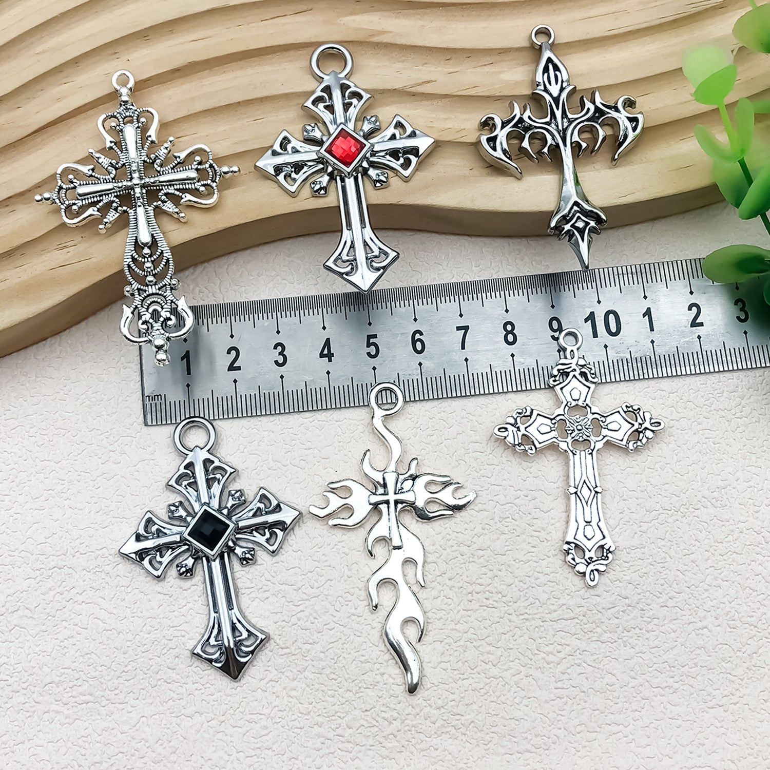 Vintage Zinc Alloy Rhinestone Cross Charm Pendant for DIY Sweater Chain Necklace