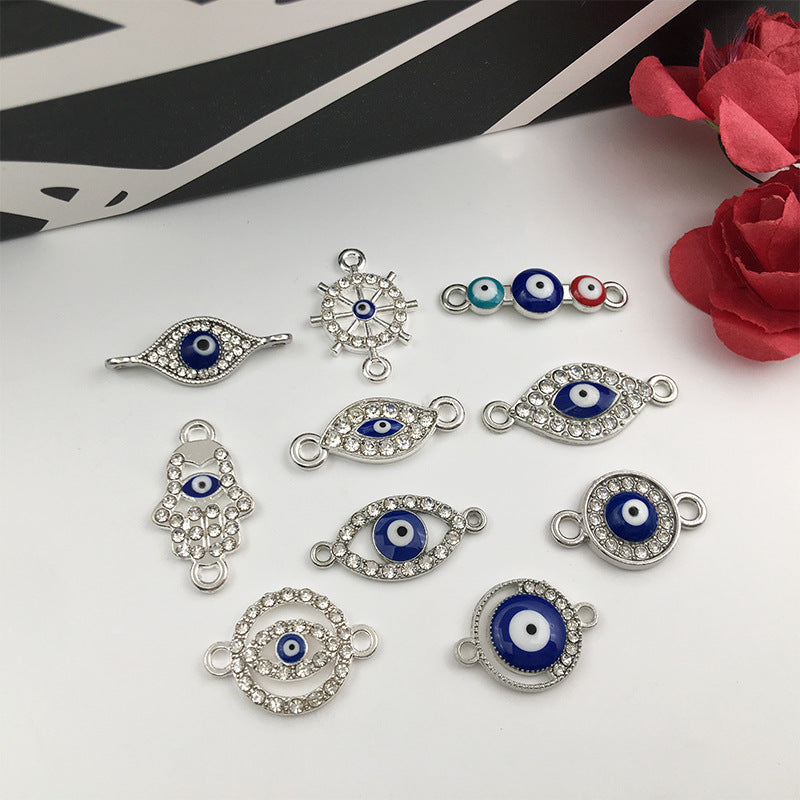 Rhinestone Zinc Alloy Evil Eye Ship Wheel Connector Charm for DIY Bracelet Necklace