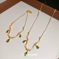 Gold Green Teardrop Scalloped Necklace and Bracelet view 4