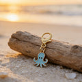 Teal Cartoon Octopus Enamel Keychain Gold Clasp Metal Charm view 4