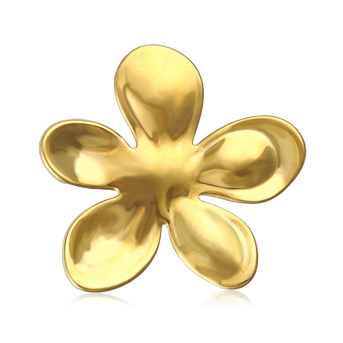 Polished Five Petal Sculptural Flower Brooch in Two Tones