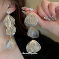 Triple Wire Petal Drop Earrings in Gold and Silver Tones view 3