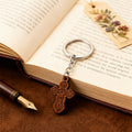 Wooden Orthodox Cross Keychain Silver Split Ring Chain view 4
