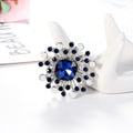 Blue Silver Tone Flower Geometric Crystal Metal Brooch Pin view 3
