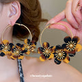 Leopard Print Fabric Flower Hoop Earrings Statement Jewelry view 1