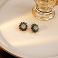 Gold Multicolor Rhinestone Flower Opal Center Stud Earrings view 2