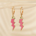 Gold Tone Enamel Lightning Bolt Huggie Drop Earrings in Six Colors view 4