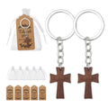 Wooden Crucifix Keychain Engraved Cross Silver Ring Chain view 1
