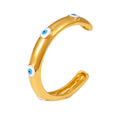 Gold Open Cuff Bangle Blue Evil Eye Enamel Accents view 5