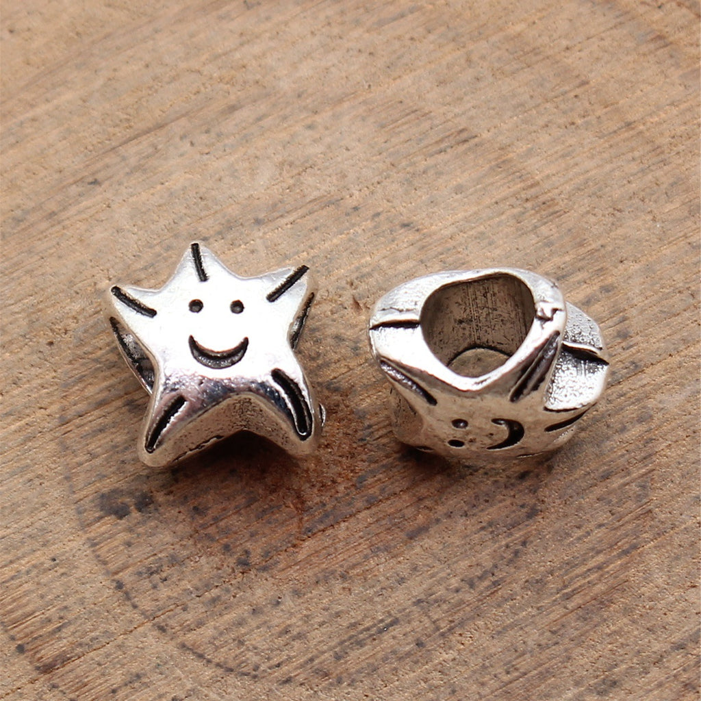 10x9.3x7mm 1.3g Antique Silver Zinc Alloy Smiley Starfish Large Hole Beads for Bracelet Jewelry Making
