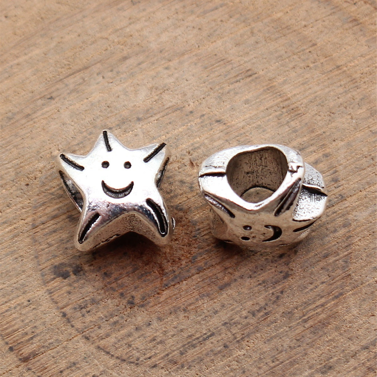 10x9.3x7mm 1.3g Antique Silver Zinc Alloy Smiley Starfish Large Hole Beads for Bracelet Jewelry Making