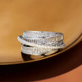 Layered Baguette And Pave Wide Ring In Polished Silver Tone view 1