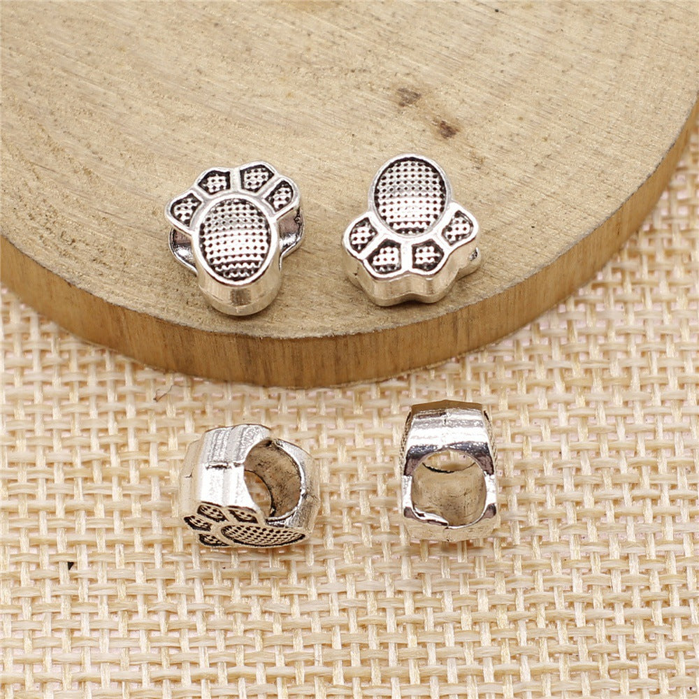 10x9x6mm 1.5g Zinc Alloy Paw Large Hole Cat Dog Beads for DIY Bracelet Pet Theme Jewelry Making
