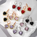 Gold and Silver Tone Faceted Heart Crystal Huggie Drop Earrings view 1