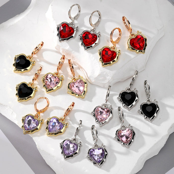 Gold and Silver Tone Faceted Heart Crystal Huggie Drop Earrings