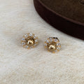 Brown Pearl Crystal Halo Floral Stud Earrings Fashion Earrings view 6