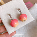Pink Peach Fruit Drop Earrings with Crystal Stem Details view 2
