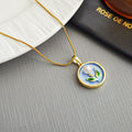 Round Floral Leaf Pendant Necklaces In Three Colors view 3
