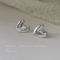 Silver Tone Hammered Sculpted Heart Stud Earrings For Women view 4