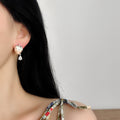 White Strawberry Stud Earrings with Pink Tops and Clear Crystal Drops view 4