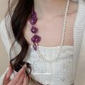 Pearl And Purple Chiffon Flower Necklace - One Style view 1