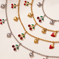Gold Steel Ball Chain Cherry Strawberry Heart Charm Jewelry Set view 3