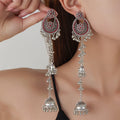 Antique Silver Floral Bell Extra Long Dangle Earrings view 7