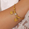 Gold Snake Chain Double Heart Charm Bracelet With Rhinestone Bead view 2