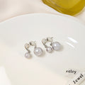 Silver Double Pearl Look No Piercing Clip Earrings view 4