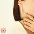 Vertical Triple B Letter Zircon Drop Earrings Gold Steel view 4